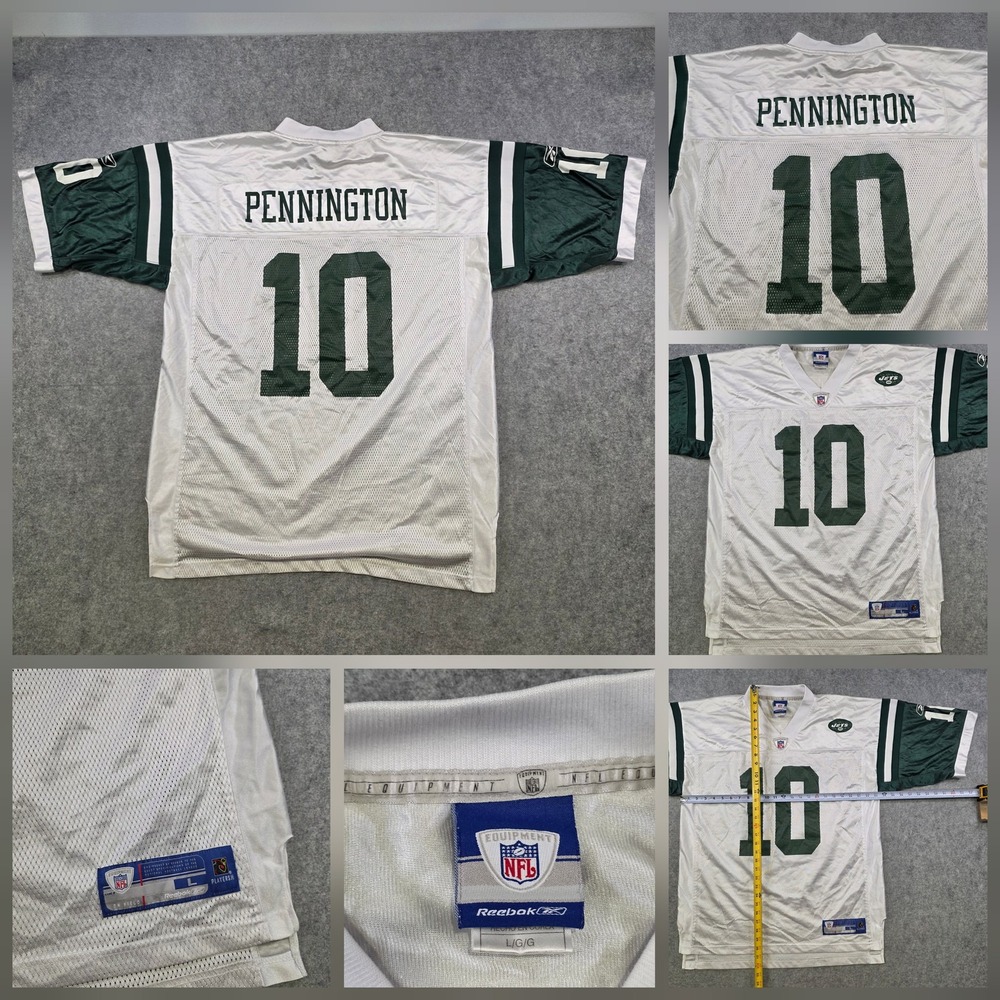 New York Jets Football Jersey Mens Large White NFL Reebok Chad Pennington 10